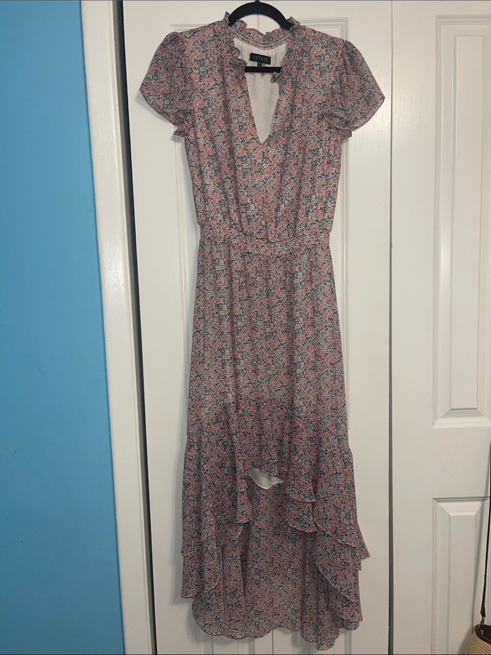 1.STATE Floral Ruffle High-Low Maxi Dress - Pink